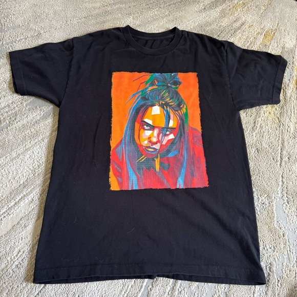 Billie Eilish abstract pop art print short sleeve black tshirt large / XL - Picture 1 of 6